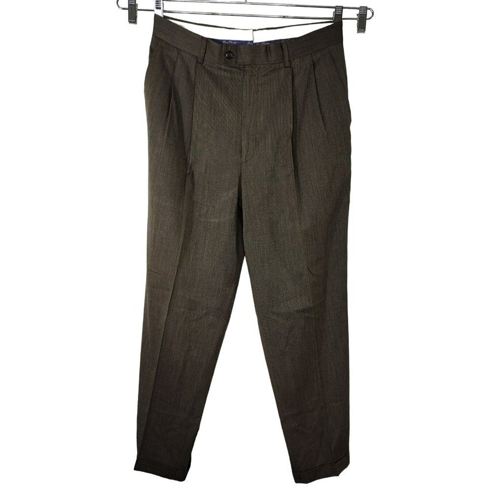 Alan Flusser Pleated Dress Suit Pants Cuffed Men Size 34 x 32 Brown ALTERED